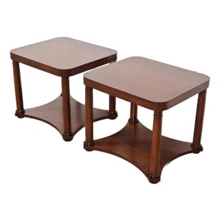 Baker Furniture French Empire Cherry and Burl Side Tables or Nightstands, Newly Refinished For Sale