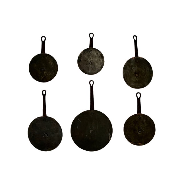 Vintage French Flat Copper Lids - Set of 6 For Sale - Image 9 of 9