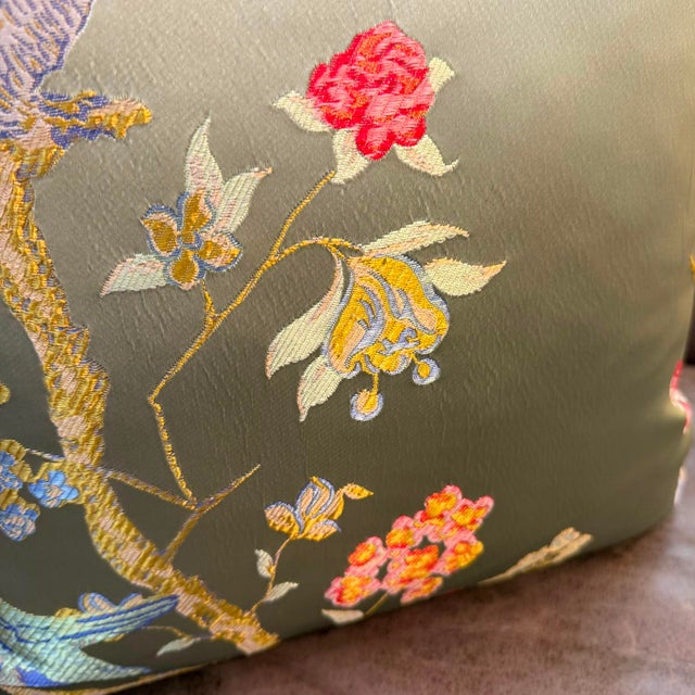 Textile Satin Chinoiserie Bird Cushion Cover For Sale - Image 7 of 10