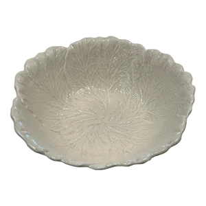 Vintage Trompe-l'Oeil White Cabbage Leaf Bowl by California Pottery