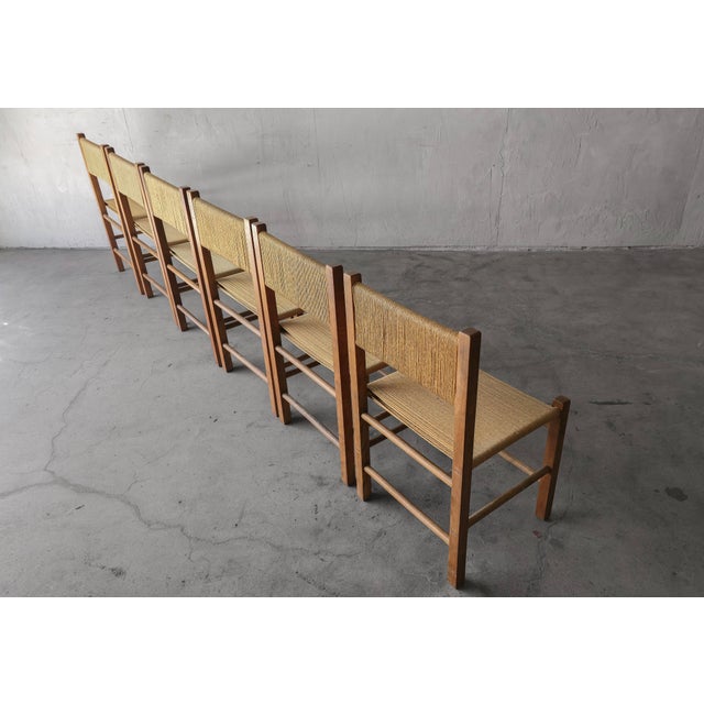 Vintage Rustic Danish European Oak and Rope Dining Chairs - Set of 6 For Sale In Las Vegas - Image 6 of 12