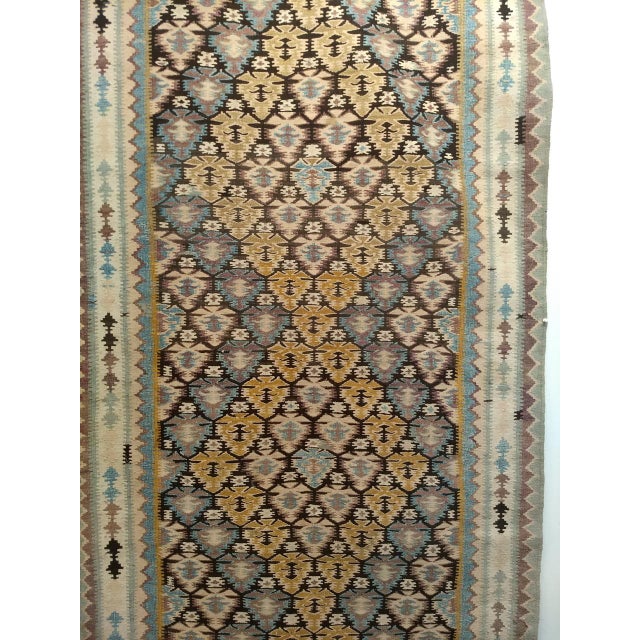 Vintage Persian Qazvin Tribal Kilim Runner, Handwoven Allover Paisley Pattern, Brown & Ivory, 4’ x 18’ For Sale - Image 12 of 17
