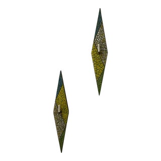 1950s Custom Brass Mosaic Wall Sconces - a Pair For Sale