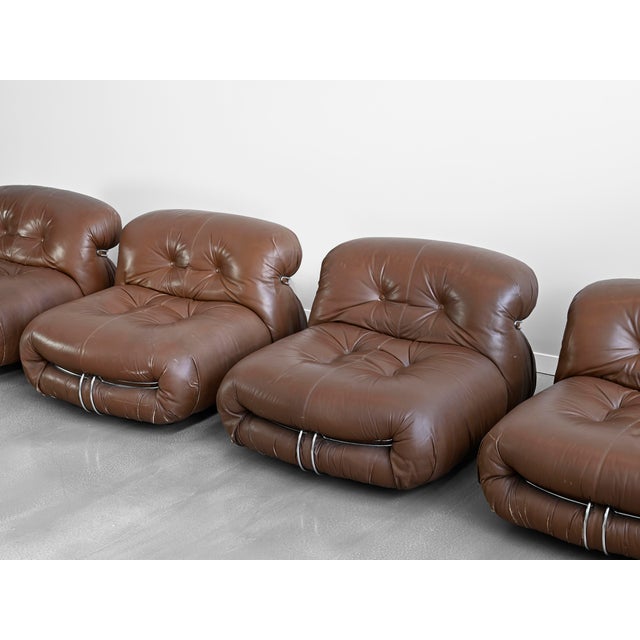 Mid-Century Modern Soriana Lounge Chairs in Brown Leather by Afra and Tobia Scarpa for Cassina - Set of Four For Sale - Image 3 of 18