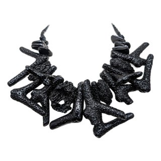 Vintage Signed Ugo Correani Italy Faux-Black Coral Collar Necklace For Sale