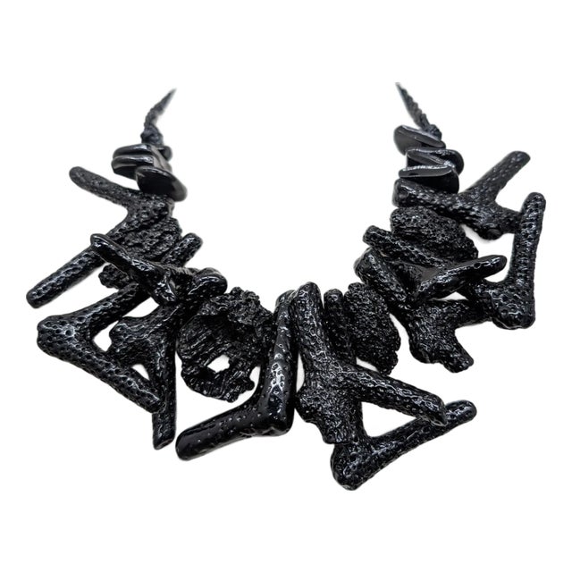 Vintage Signed Ugo Correani Italy Faux-Black Coral Collar Necklace For Sale