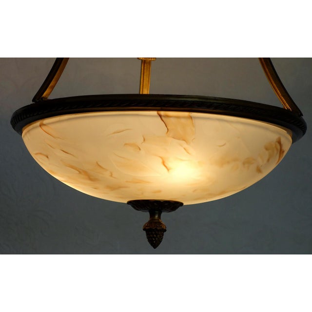 Brass Pendant Light with Marbled Glass Shade, 1950s For Sale - Image 4 of 9
