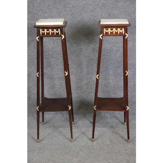 Brown Fine Pair of Fine French Louis XVI Marble Top Bronze Mounted Plant Stands 1930s For Sale - Image 8 of 8