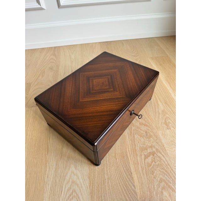 Brown Theodore Alexander Diamond-Matched Walnut Veneer and Solid Walnut Jewelry Box, Valet Box or Document Chest With Keys For Sale - Image 8 of 12