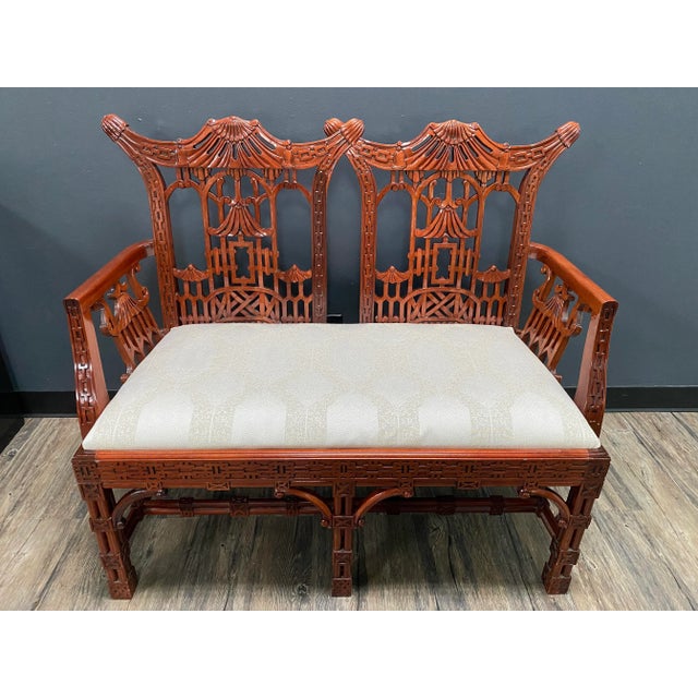 Chinese Chippendale Pagoda Settee For Sale - Image 11 of 11
