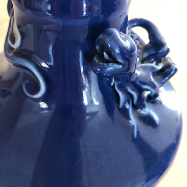 Mid 20th Century Asian Cobalt Vases With Crawling Dragon Detail - a Pair For Sale In Los Angeles - Image 6 of 8