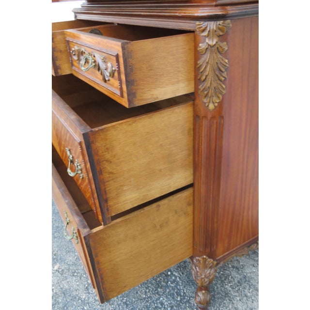 French Early 1900s Johnson Furniture Carved Inlay Tall Chest of Drawers For Sale - Image 11 of 18