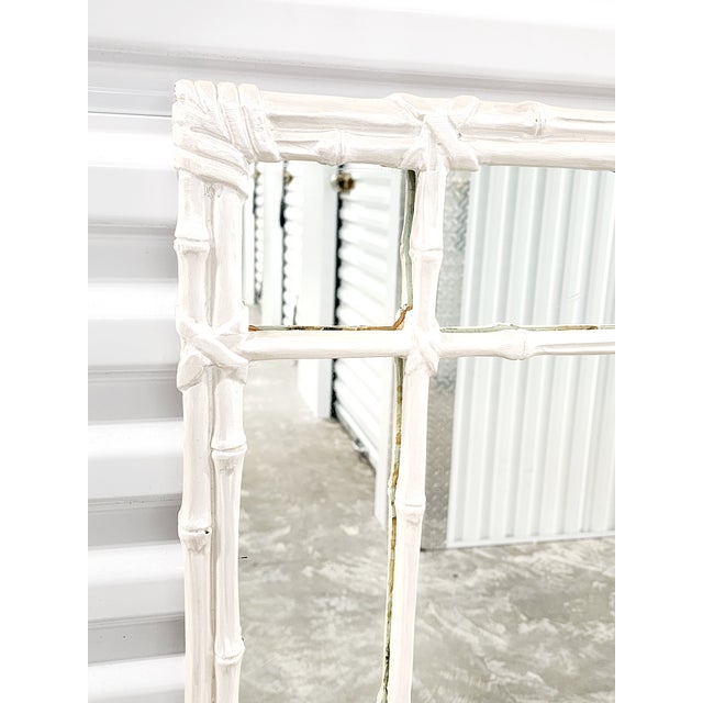 Mid Century Faux Bamboo White Painted Mirror For Sale In New York - Image 6 of 12