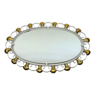 Vintage Curly Metal Brass Shells Eliptical Wall Mirror from Hillebrandt, 1971 For Sale