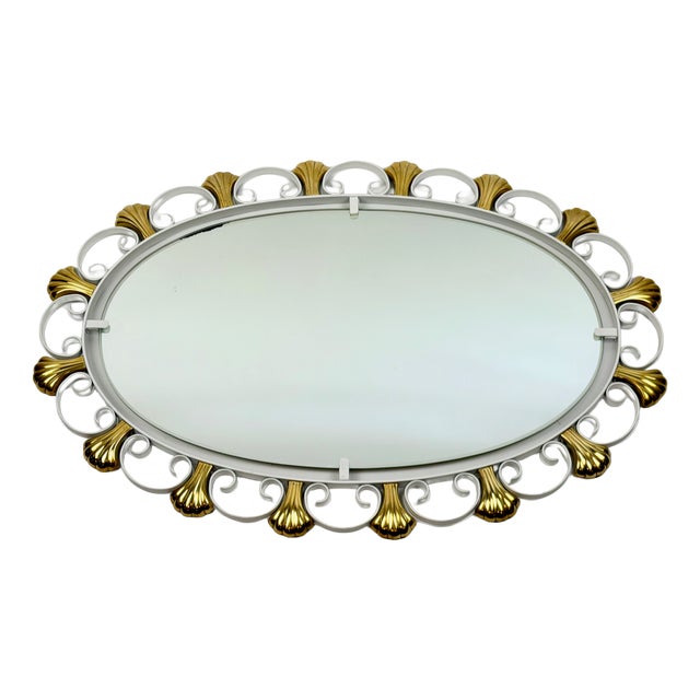 Vintage Curly Metal Brass Shells Eliptical Wall Mirror from Hillebrandt, 1971 For Sale