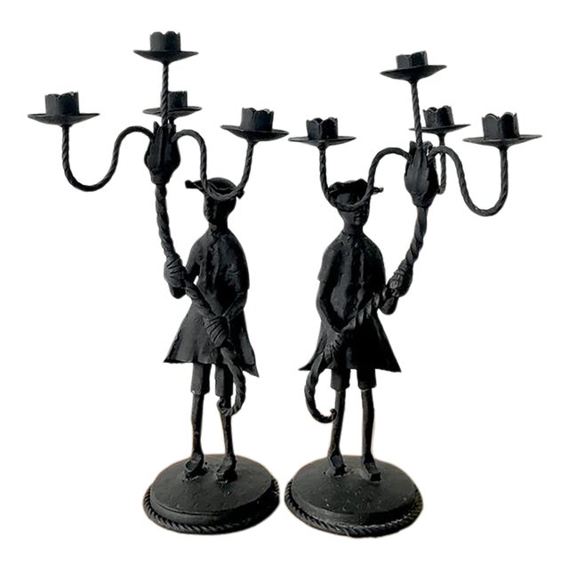 Vintage Boho Forged Iron Candelabras - Set of 2 For Sale
