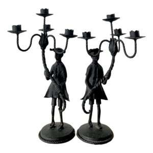 Vintage Boho Forged Iron Candelabras - Set of 2
