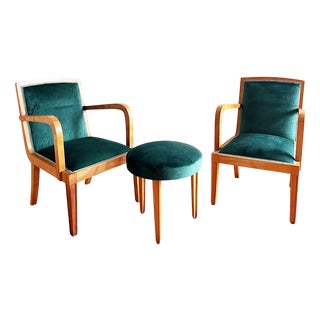 Vintage Lounge Chairs with Ottoman by Pietro Chiesa, 1950s, Set of 3 For Sale