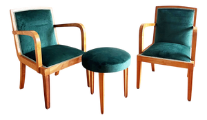 Vintage Lounge Chairs with Ottoman by Pietro Chiesa, 1950s, Set of 3