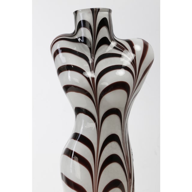 Striking large vintage art glass vase sculpted in the form of a stylized woman’s bust. The vase features a dramatic white...
