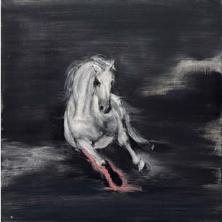 Too Bright or Too Dark, The Effect is the Same by Michael Dowling | Oil, Charcoal on Canvas Horse in motion against a dark background. For Sale