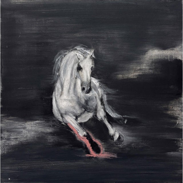 Too Bright or Too Dark, The Effect is the Same by Michael Dowling | Oil, Charcoal on Canvas Horse in motion against a dark background. For Sale