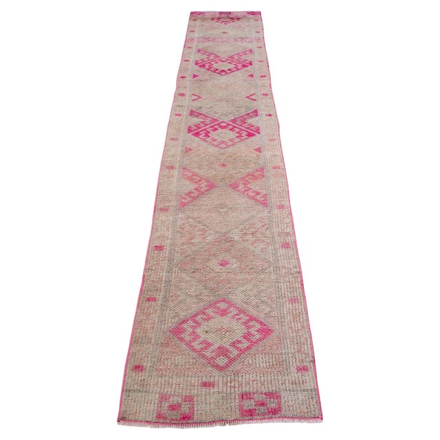 1970s 1970s Runner Rug Kurdish Turkish Hand-Knotted Narrow Hallway Decor Magenta 2x11 Ft Approx For Sale - Image 5 of 16