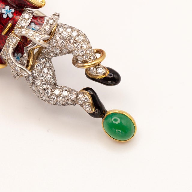 1970s Vintage 18k Yellow Gold Diamond Enamel Juggler Brooch For Sale - Image 9 of 9