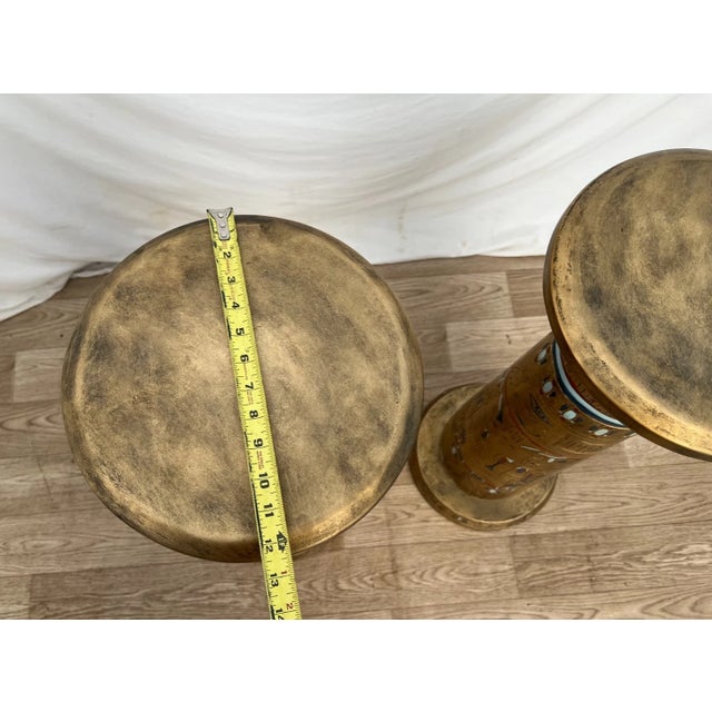 Vintage Egyptian Column Plant Stands Pedestals Carved Stone Look Resin Set of Two For Sale - Image 12 of 13