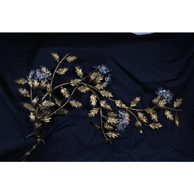 1960s Oversized Italian Hollywood Regency Gilt-Iron Wall Sconce With Crystal Blossoms For Sale - Image 15 of 17