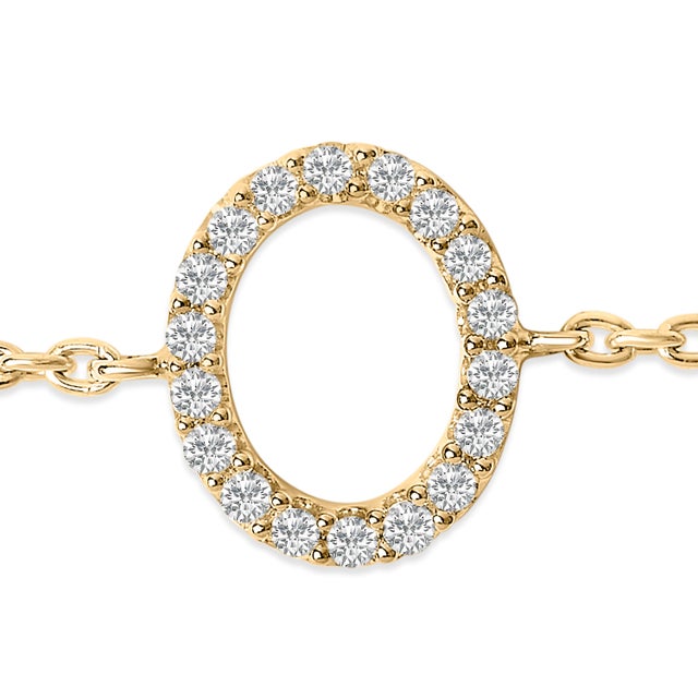 Contemporary 10K Yellow Gold Diamond Accent "O" Initial Charm and Link Bracelet For Sale - Image 3 of 6