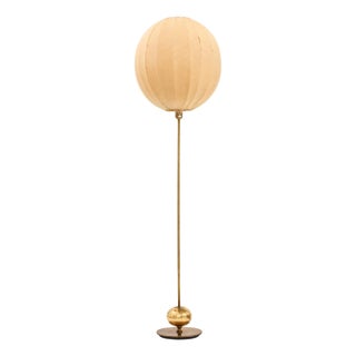 Floor Lamp in Brass with Fabric Shade, 1950s For Sale