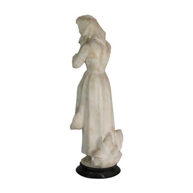 Antique Alabaster Sculpture of a Woman With Marble Base, Artist Signed, C1890 For Sale - Image 10 of 15