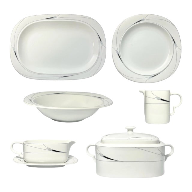 1990s Mikasa “Caviar” 6-Piece Porcelain Serving Hostess Dinnerware Set For Sale