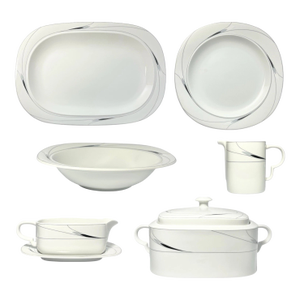 1990s Mikasa “Caviar” 6-Piece Porcelain Serving Hostess Dinnerware Set