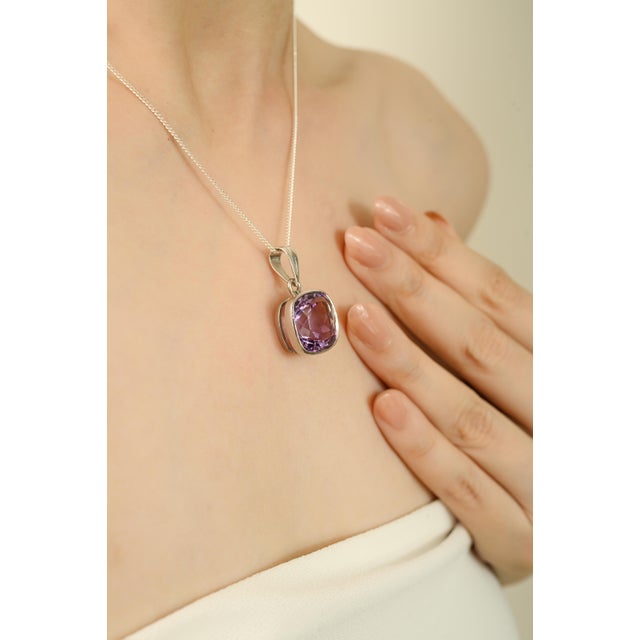 Purple Cushion Cut Dainty Amethyst Charm in 925 Sterling Silver For Sale - Image 8 of 12