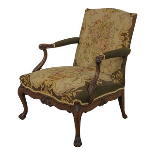 Vintage Georgian Style Needlepoint Open Armchair For Sale