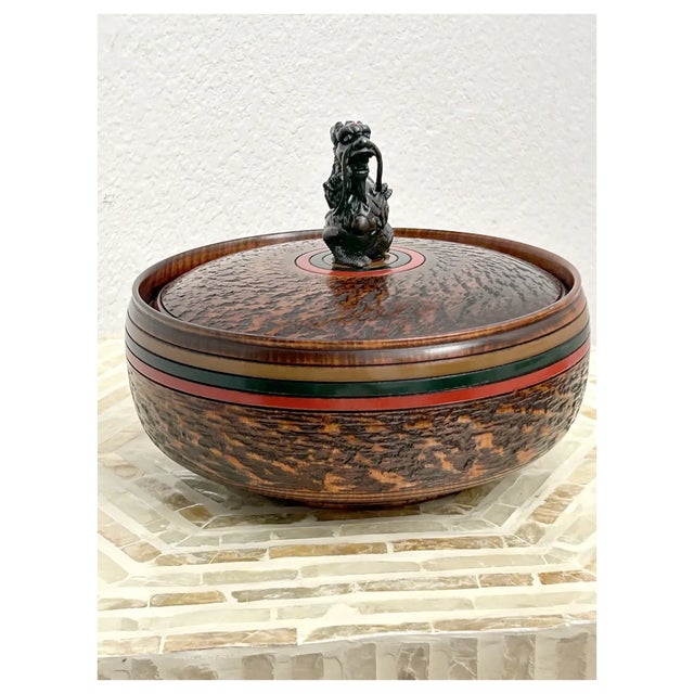 Mid 20th Century Ooak Japanese Yamanaka Lacquer, Round Box/Added Dragon/Ruby Gem For Sale In Los Angeles - Image 6 of 11