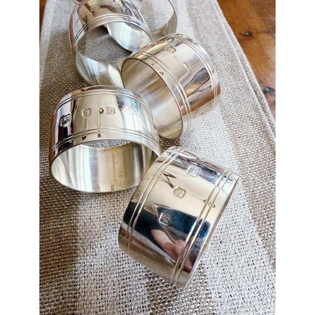 1990s Vintage English Sterling Silver Napkin Rings - Set of 6 For Sale - Image 5 of 8
