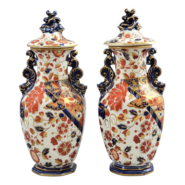 Porcelain Lidded Vases from Ridgways Derby, England, 1891-1910, Set of 2 For Sale
