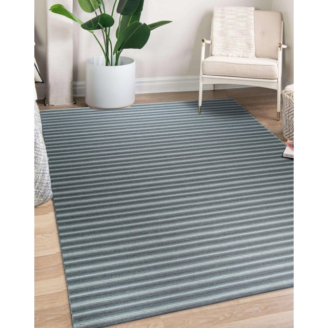 9x12 Lush Timeless Gray Stripe Modern Kilim Flatweave Wool Carpet Rug For Sale - Image 4 of 8