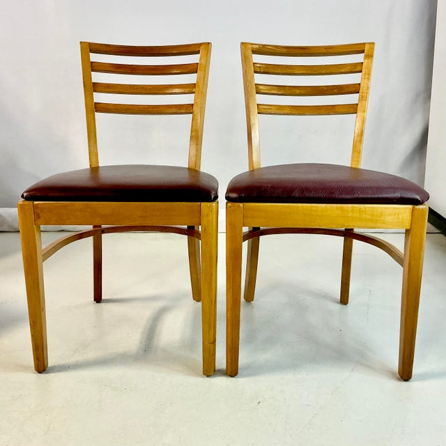 1940s Vintage Art Deco Italian Honey Stained Maple Back Slat Dining Chairs - Set of 6, After Gio Ponti For Sale - Image 9 of 13