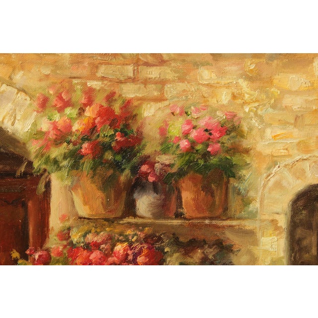 Prestige Arts Floral Courtyard Scene Oil Painting For Sale In Philadelphia - Image 6 of 12