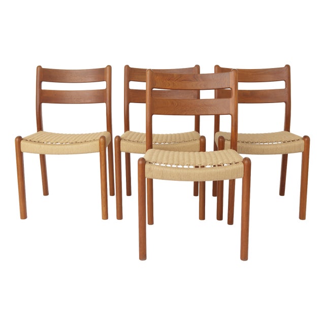 Danish Teak Dining Chairs in Danish Cord by EMC Møbler, Denmark, 1970s, Set of 4 For Sale