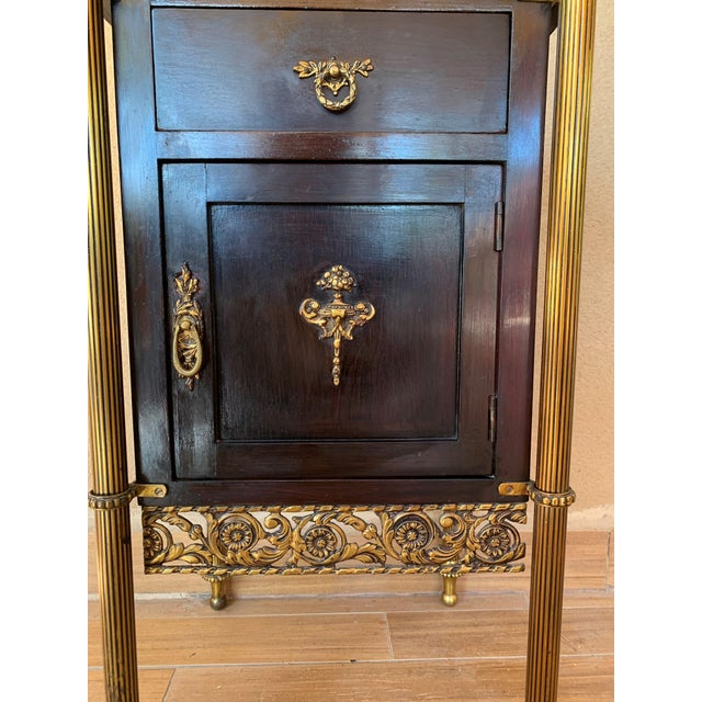 French Ebonized Mahogany Nightstands With Fluted Bronze Columns - a Pair For Sale - Image 10 of 13