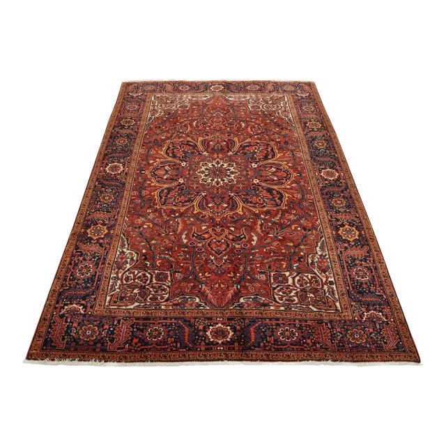 Heriz Rug 8’5” X 10’9” Red Wool Vintage Traditional Hand-Knotted Oriental Carpet For Sale