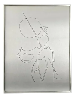 Vintage Don Quixote Painting in Brushed Aluminium, 1970s