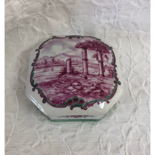 19th Century Sceaux French Porcelain Lidded Box in Deep Pink, Aqua Green For Sale - Image 12 of 12