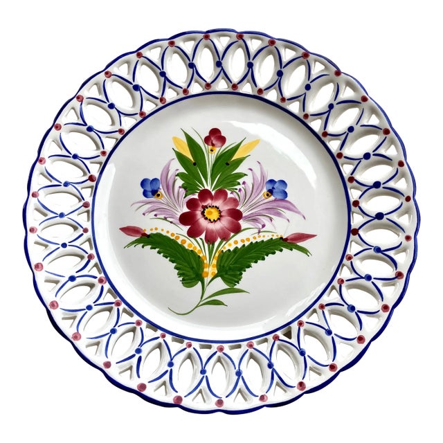 Late 20th-Century Sur La Table Reticulated Hand Painted Plate, Portugal For Sale