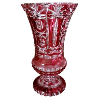 Biedermeier Style Bohemia Cut and Ground Red Crystal Vase, 1950 For Sale